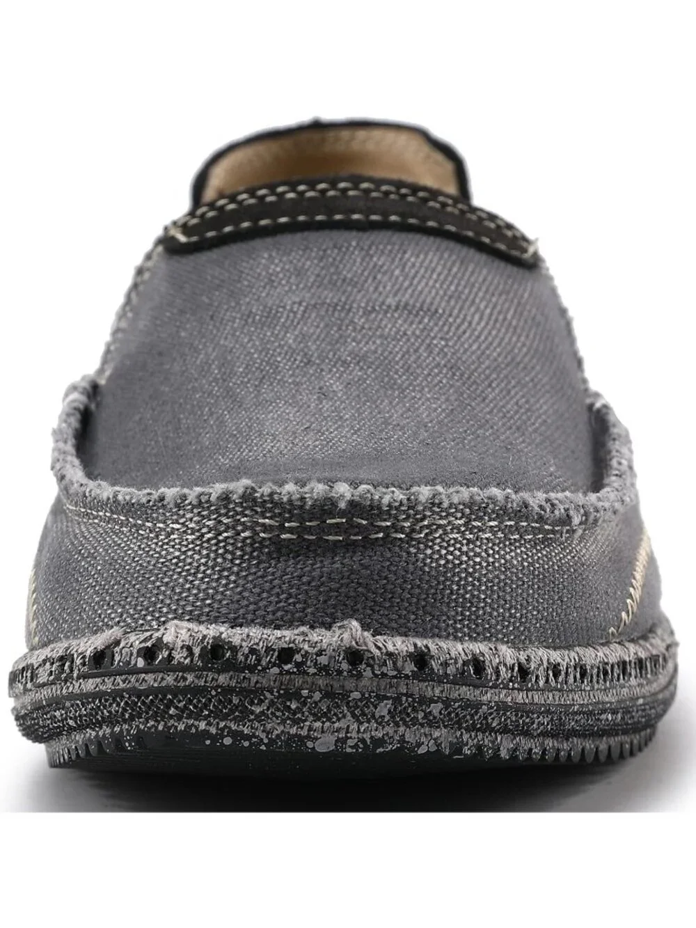 VILOCY Men's Grey Rubber Canvas Slip On Loafers Drop Vintage Flat Casual Shoes